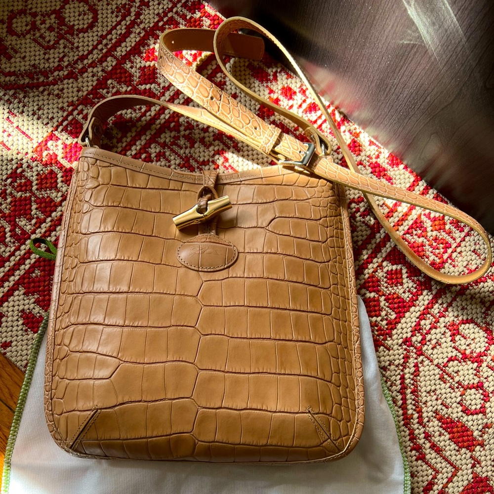 Longchamp Roseau Croc Embossed Crossbody Bag